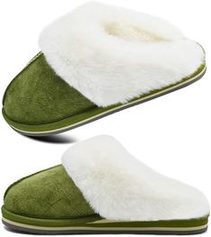 Green Fluffy Memory Foam Non-Slip Winter House Slippers Foam sole Heel measures approximately 2 centimeters Slippers Foam, Green Slippers, Winter Knit Hats, Boot Accessories, New Green, Winter House, House Slippers, Winter Knits, Tank Top Cami