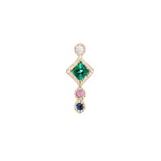 ART DECO INSPIRED CHIC WHAT IT IS: A journey in color and design featuring emeralds and sapphires in different hues WHY IT’S SPECIAL: The rainbow of colors are subtle but sensational It's a petite earring, but it adds a dramatic flair to your jewelry story The handsome four-stone setting offers versatility in styling GOOD TO KNOW: 14k gold2 mm princess cut emerald1 mm green, pink, blue sapphireMilgrain detailEarring backs are 10KSold as a single earring WHY WE LOVE JENNIE KWON: Handmade in Los Angeles, all of Jennie Kwon’s pieces are ethically sourced. That means her gold is fair-mined, her stones are conflict-free, and you can shop with peace of mind. And did we mention we love everything she creates? Multi-stone Emerald Earrings For Gift, Emerald Multi-stone Earrings For Gift, Green Emerald Multi-stone Earrings, Jennie Kwon, Petite Earrings, Stone Setting, Art Deco Inspired, Single Earring, Stone Settings