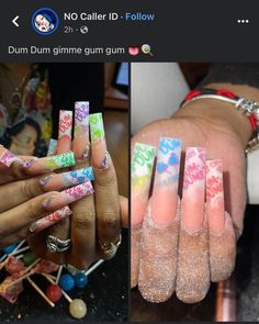 Nails With Pictures On Them, Dum Dum Nails, Extra Nails Designs, Freaknik Nails, Exotic Nail Designs, Acrylic Nail Set