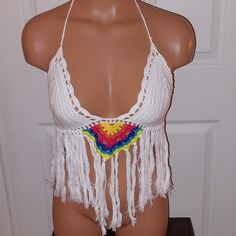 Dazzling Crochet Fringe Top One Size New With Tags Retail $34 Crochet Fringe Top, Casual Blouse Shirts, Black Button Down Shirt, Crochet Fringe, Fringe Top, Tie Front Blouse, Hem Top, Simply Vera Wang, Babydoll Top