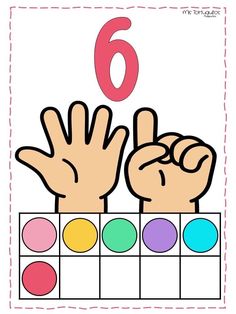 the number six is in front of two hands with different colors and shapes on it