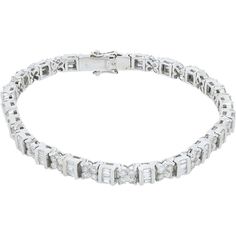 Glistening with a timeless allure, this 18K White Gold 3 Carat Diamond Bracelet is a celebration of classic elegance and modern craftsmanship. Each of the diamonds is meticulously set, creating a seamless line of brilliance that dances with light at every angle. The 18K white gold setting provides a perfect contrast, enhancing the natural sparkle of the diamonds while adding a touch of sophistication.The bracelet features a total diamond weight of 3.00 carats, with each stone carefully chosen fo Luxury Platinum Diamond Bracelet With Baguette Diamonds, Diamond Tennis Bracelet With Baguette Cut Accents, Formal Diamond Bracelet With Baguette Diamonds, Luxury Baguette-cut Diamond Bracelet With 17 Jewels, Baguette Cut Diamond Tennis Bracelet With Accents, Elegant Platinum Diamond Bracelet With Baguette Diamonds, Elegant Platinum Diamond Bracelet With Baguette Stones, Luxury White Gold Tennis Bracelet With Baguette Diamonds, Elegant Platinum Bracelet With Baguette Diamonds