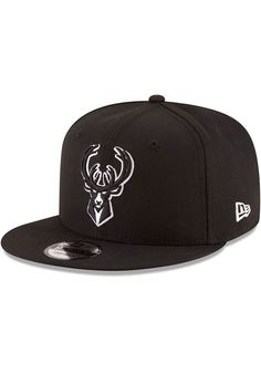 Wear your Bucks style with pride in this Milwaukee Bucks New Era Black 9FIFTY Snapback Hat! This Milwaukee Snapback Hat features a front embroidered team logo on a structured polyester crown with adjustable snap closure and flat visor. Go Bucks! Team logo embroidered on the front, New Era flag embroidered on the left side, Plastic snap closure to dial in the perfect fit, Structured crown, Polyester woven material, Flat visor, Polyester, Wipe clean with cloth or cleaning kit, Imported Cheap Hip Hop Snapback Hat With Flat Bill, Cheap Black Snapback Hat With Curved Brim, Black Snapback Hat For Fan Gear With Visor, Black Snapback Hat With Visor For Fans, Black Collegiate Trucker Hat With Adjustable Fit, Black Trucker Hat With Embroidered Logo For Fans, Black Trucker Hat With Flat Bill For Game Day, Black Snapback Hat With Embroidered Logo For Fans, Black Snapback Hat For Fan Gear