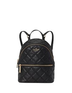 7.9''h x 6.5''w x 3.5''dquilted smooth leathertwo way spade jacquard liningmetal pinmount logointerior slip pocketexterior zip pocketstyle # wkru7075Color: Black Elegant Black Kate Spade Backpack, Kate Spade Mini Backpack Black, Kate Spade Luxury Backpack With Zipper Closure, Luxury Kate Spade Standard Backpack, Kate Spade Leather Backpack, Kate Spade Backpack Purse, Luxury Kate Spade Backpack For On-the-go, Kate Spade Backpack, Soft Leather Backpack