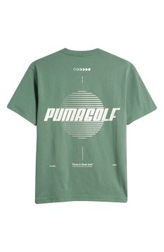 a green t - shirt with the word, pumacell on it