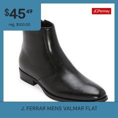 These J. Ferrar men's Valmar dress boots offer a sleek polished style for work or special occasions. Made from a glossed faux leather, they have a cushioned insole, a comfortable flat heel and a side zip closure. Wear them with pants and a button-down. Features: Memory FoamClosure Type: ZipperFootwear Technology: Memory Foam InsoleShaft Circumference: 11 1/4 InchesBoot Shaft Height: 5 1/2 InchesShoe Heel Height: 1 1/4 InchesUpper/Outer Base Material: 100% PolyurethaneShoe Lining Material: Polye… Classic Formal Boots For Spring, Formal Plain Toe Boots For Spring, Formal Fitted Faux Leather Boots, Fitted Faux Leather Boots For Formal Occasions, Fitted Workwear Boots With Plain Toe, Fitted Plain Toe Boots For Workwear, Fitted Boots For Workwear With Plain Toe, Fitted Plain Toe Office Boots, Sleek Formal Winter Boots