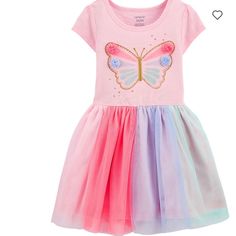 New Without Tags! Girls Size 14 Carters Brands Butterfly Tutu Dress In Multi-Colors. Cute Embroidered Butterfly With Tulle Embellishments. Fully Lined Tulle Skirt 173 Pink Short Sleeve Tutu Dress For Spring, Cute Pink Short Sleeve Tutu Dress, Pink Short Sleeve Tutu Dress, Short Sleeve Tutu Dress For Dress-up, Cotton Tutu Dress For Playtime, Pretty Princess Dresses, Pastel Clothes, Princess Dresses Kids, Carters Size Chart