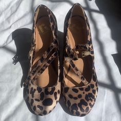 Brand New, Cheetah Print Lilly Double Strap Heals, Suede