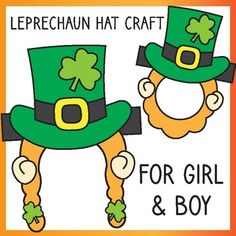 leprechaun hat craft for girl and boy with shamrocks on it's hats