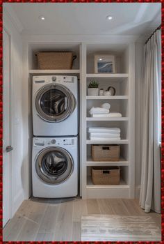 a washer and dryer in a small room