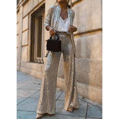 Season:All Seasons; Fabric:Polyester,Sequin; Gender:Women's; Style:Fashion,Trousers; Elasticity:Micro-elastic; Occasion:Work,Party; Fit Type:Loose Fit; Waistline:Natural; Design:Wide Leg,Sequins; Pants Type:Straight; Fly Type:Elasticity; Front page:FF; Listing Date:12/25/2023; Production mode:Self-produce; Length:; Waist:; Pants Length:Full Length Moda Disco, Shawl Collar Blazer, Sequin Cardigan, Sequin Pants, Sequin Blazer, Linen Shirt Dress, Trouser Style, Type Of Pants, Fashion Mode