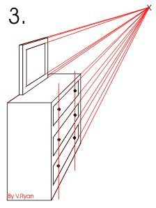 a drawing of a dresser with five drawers and three lights on each drawer, which are red