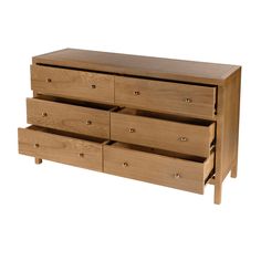 a wooden dresser with four drawers on one side