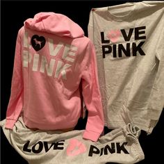 Brand New With Tags Many Years Ago. Victoria’s Secret “Pink Originals”, Two Piece Set. You Will Receive A Full Zip Hoodie, And One Jogger In The Size And Color Of Your Choice. Please Message Me If Interested In Adding The Matching Long Sleeve T-Shirt Or Any Of The Three Matching Short Sleeve T-Shirts. Mix And Match Hoodie And Pants. The Gray Bling Hoodie Is Available Thru Xxl, The Pink Thru Xl. I Would Be Happy To Send Pictures. Unfortunately Victoria’s Secret Pink Does Not Make Anything Like Th Trendy Pink Winter Sets, Pink Cotton Winter Sets, Casual Pink Sets For Winter, Pink Cotton Sets For Winter, Casual Pink Winter Sets, Pink Letter Print Winter Set, Pink Athleisure Loungewear Set, Sporty Pink Streetwear Sets, Pink Letter Print Sets For Winter