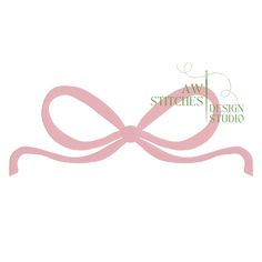 a pink ribbon with a bow on it's end, and the words aw stitches design studio