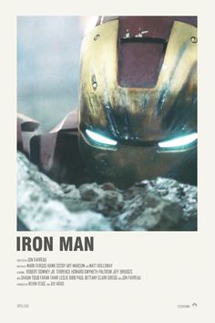 an iron man movie poster with the words iron man on it's face and eyes