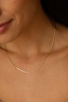 "Italian Gold Chain , Granada Chain , Solid Gold Chain , Christmas Gift for Her , Stacking Gold Chain , Gift idea , Gold Chains , 14K Gold The chain is also available in 14k rose and white gold. FEATURES: -Gold KT: 14K Solid Gold -Gold Color: Yellow Gold -Chain Lengths: 16\", 18\", 20\" -Chain Widths: 1 mm , 1.3mm , 1.5 ,,  -Chain Style: Herringbone -Clasp Closure: Lobster claw SHIPPING: -Ready to Ship in 1-2 Business Days -FREE shipping on all U.S. orders  About Zhedora:  All our work is made with love in our Los Angeles studio. When you purchase a piece from Zhedora, you can know that you're getting quality hand-crafted jewelry that's made by people who really care. While all jewelry is fragile, we are diligent with our craftsmanship. We love our customers and will make sure you're well Womens Gold Necklaces, Dainty Link Chain Necklace For Anniversary, Delicate Snake Chain Necklace For Anniversary, Anniversary Delicate Snake Chain Necklace, Italian Chains Designs Gold Women, Italian Gold Chain, Gold Chain Women, Small Gold Necklace, Delicate Gold Chain