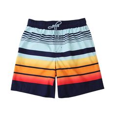 This Rokka&Rolla Men's 8" Stretch Swim Trunks with Mesh Lining, up to Size 2XL is your must have beachwear essential. The men's board shorts have elastic drawstring waistband closure. It is also equipped with UPF 50+ for enhanced UV sun protection. With breathable, mesh fabric to allow you to remain lightweight when swimming. These men's 8" inseam swim trunks with quick-dry microfibers help improve the water-resistance in your swimsuit. It helps dry faster when you are out from the water-based s Sporty Striped Swim Trunks For Summer, Sporty Striped Swimwear For Beach Season, Striped Swim Trunks For Summer Pool, Sporty Striped Swimwear For Vacation, Striped Swim Trunks For Beach, Striped Summer Swim Trunks For Vacation, Striped Swim Trunks For Summer Vacation, Striped Swim Trunks For Beach Season, Summer Vacation Swimwear With Contrast Stripes