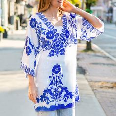 Floral Print Summer Cover-Up Catch some rays and turn some heads in this flirty summer cover-up! With its vibrant floral print and lightweight fabric, you'll feel like a walking work of art (but with better skin protection).Floral Patterned Design - 30% Cotton, 70 Polyester - Perfect for Summer Beach/Vacation **Size- One Size Fits All** Blue Breezy Summer Cover-up, Printed Summer Cover-up For Day Out, Spring V-neck Beachwear Tunic, V-neck Summer Cover-up For Spring, Printed Beach Dress For Spring Cover-up, Summer Beachwear Tunic For Beach Cover-up, Bohemian Spring Brunch Cover-up, Floral Print Short Sleeve Beach Dress Cover-up, Tropical V-neck Beach Dress For Spring