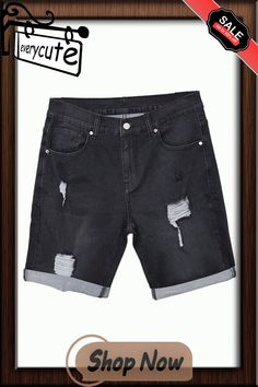 Black Distressed Low-rise Men's Denim Shorts Distressed Black Jean Shorts For Streetwear, Black Distressed Jean Shorts For Streetwear, Ripped Black Jean Shorts For Streetwear, Casual Black Distressed Jean Shorts, Black Distressed Denim Jean Shorts, Casual Black Ripped Jean Shorts, Mens Denim Shorts, Mens Denim, Men's Jeans