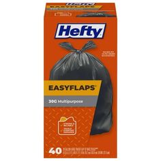 hefty easyflaps black garbage bags, 40 ctr / pack