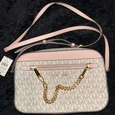 Brand New With Tag! Luxury Pink Bag With Chain Detail, Luxury Pink Bag With Chain, Pink Rectangular Bag With Chain Detail, Pink Rectangular Bag With Chain, Rectangular Pink Bag With Chain, Pink Rectangular Chain Bag, Pink Shoulder Bag With Chain Strap For Travel, Bag With Chain, Bags Michael Kors