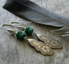 Turquoise Earrings Bohemian Earrings Turquoise Jewelry - Etsy Bohemian Pierced Antique Silver Jewelry, Bohemian Antique Silver Pierced Jewelry, Bohemian Turquoise Jewelry With Patina, Bohemian Stamped Brass Jewelry, Bohemian Brass Stamped Jewelry, Bohemian Patina Earrings, Antique Silver Bohemian Earrings, Bohemian Etched Brass Earrings, Nickel-free Bohemian Antique Silver Jewelry