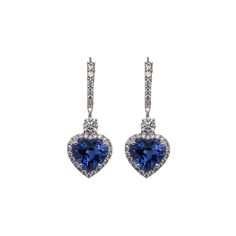 18K White Gold Gemstones: 2 Heart Shape Sapphires, 7.33tcw Diamonds: 2 Round Brilliant, 0.55tcw | 58 Round Brilliant, 0.60tcw These earrings are currently available. Heart Shaped Gemstones, Heart Shaped Diamond Earrings, Fancy Sapphire, Diamond Education, Wedding Anniversary Rings, Bridal Engagement Rings, Diamond Anniversary Rings, Heart Shaped Diamond, Diamond Drop Earrings