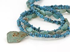 Pre-Owned 30x25mm free-form, 12x7mm nuggets, 5-7mm chip turquoise rhodium over sterling silver 3-strand bead necklace. Measures approximately 1.06"W. Lobster clasp. 2" extender. .  This product may be a customer return, vendor sample, or on-air display and is not in its originally manufactured condition.  It may not be new.  In some instances, these items are repackaged by JTV. Hand-strung Multi-strand Turquoise Necklace Gift, Turquoise Double Strand Polished Bead Jewelry, Turquoise Double Strand Gemstone Jewelry, Turquoise Double Strand Hand-strung Jewelry, Turquoise Bead Necklaces, Jtv Jewelry, Kingman Turquoise, Bead Jewelry, Turquoise Beads