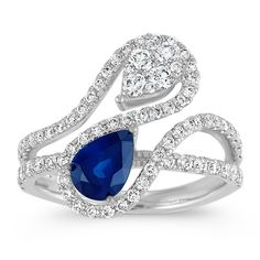 Contemporary Pear-Shaped Traditional Blue Sapphire and Diamond Ring | Shane Co. Oval Halo Diamond Ring, Raw Diamond Engagement Rings, Green Sapphire Engagement Ring, Sterling Silver Promise Rings, Sapphire And Diamond Ring, Opal Ring Gold, Platinum Jewelry, Natural Diamond Ring, Round Diamond Engagement Rings