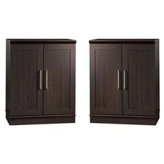 two wooden cabinets sitting side by side