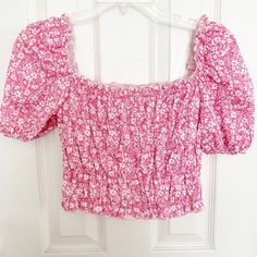 Shein Pink Floral Puff Sleeve Crop Top. Smocked Elastic. Square Neckline. Size Medium. Nwot. Pair With A Short Skirt And Doc Martens For A Soft Grunge Look. *Pit To Pit - 14" *Length - 15" Clueless 90's Y2k Floral Cottagecore Spring Cotton Puff Sleeve Top With Smocked Back, Feminine Cotton Smocked Top For Spring, Feminine Cotton Smocked Top For Day Out, Fitted Floral Print Cotton Smocked Top, Cotton Smocked Top With Floral Print For Day Out, Feminine Ruched Puff Sleeve Top For Day Out, Ruched Feminine Puff Sleeve Top For Day Out, Cotton Smocked Top With Puff Sleeves For Brunch, Summer Cotton Smocked Puff Sleeve Top