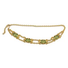 Tink Chain Belt - Matte Gold With Green Stones - Streets Ahead Luxury Gold-tone Chain Belt, Italian Chain, Tan Leather Belt, Matte Green, Green Belt, Chain Belts, Gold Belts, Green Stones, Waist Chain