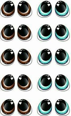 an image of many different eyes with hearts on the top and bottom one is black