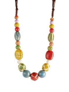 PRICES MAY VARY. Beautiful boho necklace features a unique combination of ceramic beads in various shapes, sizes and colors Easy to wear with an adjustable sliding brown waxed cord, just put over the head and you're ready to go Give this stunning piece of bohemian jewelry as a great Valentine's Day, Christmas, birthday, or anniversary gift A nice addition to any jewelry collection that surely makes you stand out from the crowd in style If there is any problem with your purchase, feel free to con Earthy Multicolor Wooden Beaded Necklaces, Adjustable Earthy Multicolor Beads, Ceramics Necklace, Ceramic Beads Necklace, Summer Beach Jewelry, Ceramic Necklace, Bohemian Summer, Boho Chic Jewelry, Colorful Ceramics