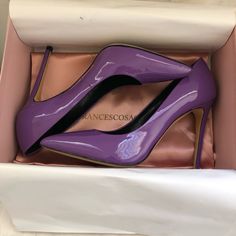 Nwt High Heels Patent Pumps. Purple Color. Size 38 Box And Dust Bag Included. Made In Italy. Purple Patent Leather Party Heels, Purple Patent Leather Heels For Party, Purple Patent Leather Heels With Pointed Toe, Elegant Purple Heels For Office, Shoes Color, Purple Color, Color Purple, Shoes Women Heels, Dust Bag