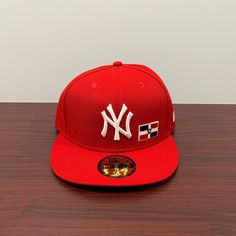 Brand - New Era, Hat Model - 59fifty Hat Type - Fitted Country - Dominican Republic Team - New York Yankees League - Mlb Color - Red Condition- Brand New Sizes Available; 7, 7 1/2, 7 1/4, 7 1/8, 7 3/4, 7 3/8, 7 5/8 Casual Red Fitted Hat With Flat Brim, Red Snapback Fitted Hat, Red Snapback Casual Fitted Hat, Red Casual Snapback Fitted Hat, Red Fitted Cap For Baseball Season, Red Sports Flat Cap, Red Flat Brim Baseball Cap For Sports Events, Red Flat Cap For Sports, Red Flat Bill Hat For Streetwear