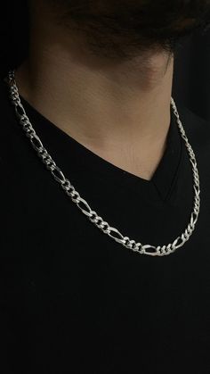 Title: 7mm Silver Figaro Chain Necklace Gift for Her, Him Women's Jewelry Birthday Gift Anniversary, Graduation, Gift for WifeAll of our chains are %100 handmade. And their material is silver.- Material: 925 Sterling Silver- Total Weight: 18 Inches: 39-41 Grams                            20 Inches: 44-46 Grams                           22 Inches: 49-51 Grams                            24 Inches: 56-58 Grams                           26 Inches: 63-65 Grams-  Chain Diameter: 7.00mm- Adjustable Len Silver Figaro Chain, Silver Chain For Men, Figaro Chain Necklace, Mens Silver Necklace, Pagan Jewelry, Figaro Chains, Tree Of Life Necklace, Figaro Chain, Jewelry Birthday