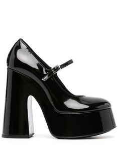 black calf leather patent finish round toe buckle-strap fastening branded leather insole platform sole 145mm high block heel Platform Mary Jane Heels In Patent Leather, Mary Jane Platform Heels In Patent Leather, Mary Jane Patent Leather Platform Heels, Chunky Platform Heels In Patent Leather, Chunky Platform Closed Toe Patent Leather Heels, Chunky Platform Patent Leather Sandals With Round Toe, Chunky Platform Sandals With Round Toe In Patent Leather, Black Glossy Patent Leather Sandals, Chunky Platform Open Heel In Patent Leather