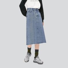 Take a trip down memory lane with our 2023 Spring-Summer Collection Panda Embroidery Midi Denim Skirt a vibrant homage to the Y2K era! This mid-waist skirt is a must-have for modern fashionistas with a penchant for nostalgia.Why You'll Love It Y2K Inspired: Step back in time and make a statement with this midi denim skirt. a symbol of the millennium's iconic fashion sense. Embroidered Patterns: Delightful panda embroidery patterns add a touch of artistic charm. making you the center of attention Panda Embroidery, Midi Jean Skirt, Denim Skirts Online, Midi Denim Skirt, Embroidered Patterns, Womens Denim Skirts, Y2k Era, Midi Jeans, Midi Denim