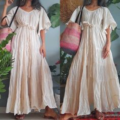 Bohemian V-neck Maxi Dress For Maternity, Bohemian Maternity Maxi Dress With V-neck, Beige V-neck Cotton Maxi Dress, Bohemian V-neck Cream Maxi Dress, Cream V-neck Bohemian Maxi Dress, Beige Cotton Maxi Dress With V-neck, Cream Bohemian V-neck Maxi Dress, Off White Cotton Maxi Dress, White V-neck Maternity Maxi Dress