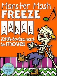 the monster mash freeze dance book is shown with an image of a skeleton dancing