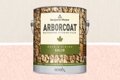 a can of paint that has been painted with the word arborcoat on it and is next