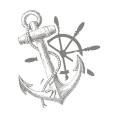 an anchor and steering wheel on a white background