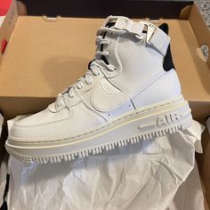 Nwt Size: 7 Color: White Brand New Never Worn In Original Wrapping/ Packaging! White Mid-top Nike Air Force 1 With Branded Insole, White High-top Nike Air Force 1 With Branded Insole, White High-top Nike Air Force 1 With Laces, White Urban High-top Sneakers With Air Max Cushioning, White High-top Nike Air Force 1 With Cushioned Footbed, White Nike Air Force 1 Mid-top, White Synthetic Nike Air Force 1 Urban Style, Urban Style White Nike Air Force 1, Navy Trainers