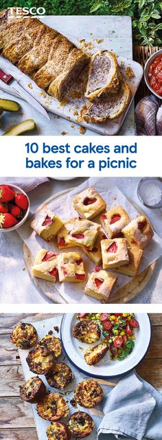 various cakes and bakes for a picnic are featured in the cover of this cookbook