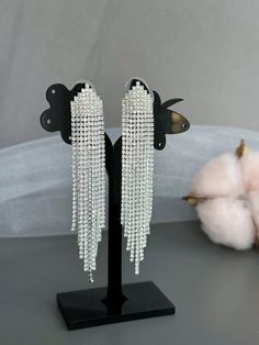 "Incredibly beautiful and stylish earrings with pearls, which will be perfect for the image of the bride. You can also wear them with other evening looks, etc. The earrings look really expensive and deserve your attention! Size of earrings: The length of the earrings is 3.5\" ( 9 cm). With love Polly Wedding Design" Silver Drop Earrings For Glamorous Events, Silver Sparkling Earrings For Glamorous Events, Sparkling Silver Earrings For Glamorous Events, Silver Bridal Earrings For Glamorous Events, Silver Dangle Bridal Earrings For Party, Silver Drop Bridal Earrings For Party, Silver Long Drop Earrings For Wedding, Silver Long Drop Wedding Earrings, Glamorous Long Drop Bridal Earrings For Evening