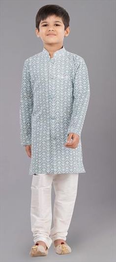 Green color Boys Kurta Pyjama in Silk cotton fabric with Embroidered work Cotton Sets With Motifs And Long Sleeves, Spring Cotton Kurta With Motifs, Festive Patterned Cotton Set, Blue Cotton Kurta With Motifs, Patterned Cotton Sets For Eid, Cotton Patterned Sets For Festivals, Patterned Cotton Sets For Festivals, Festival Cotton Patterned Sets, Festive Cotton Patterned Sets