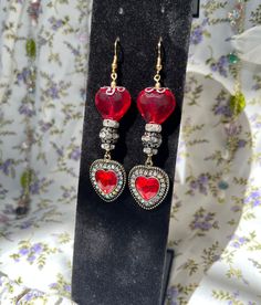 Red Heart Earrings Alice in Wonderland Inspired Earring - Etsy Alice In Wonderland Inspired, Red Heart Earrings, Fairy Jewelry, Earring Ideas, Flower Fairy, Dainty Earrings, Des Moines, Ear Wire, Heart Earrings