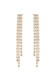 18kt gold plated brass CZ 3.85" Gold Crystal Long Drop Earrings, Gold Dangle Earrings With 17 Jewels, Gold Cubic Zirconia Dangle Chandelier Earrings, Gold Crystal Linear Earrings For Formal Occasions, Formal Gold Crystal Linear Earrings, Champagne Gold Dress, Crystal Fringe, Bachelorette Party Dress, Pearl Cuff